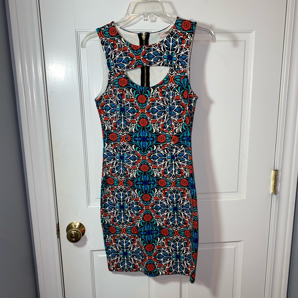 Geometric Forever21 bodycon dress with cutout